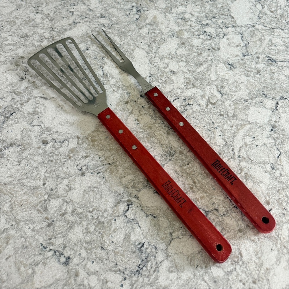 Tablecraft Heavy Duty Long Handled Redwood BBQ Grill Tool Set